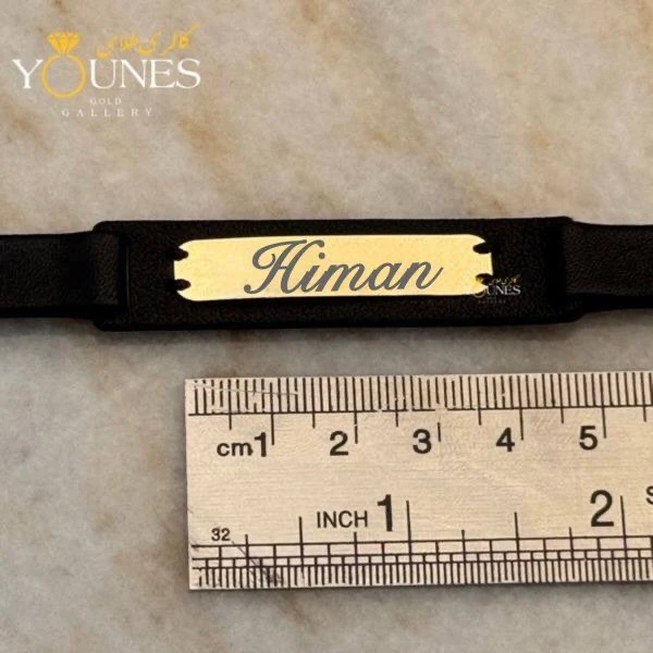 دستبند چرم مردانه طلا حکاکی اسم Himan هیمان